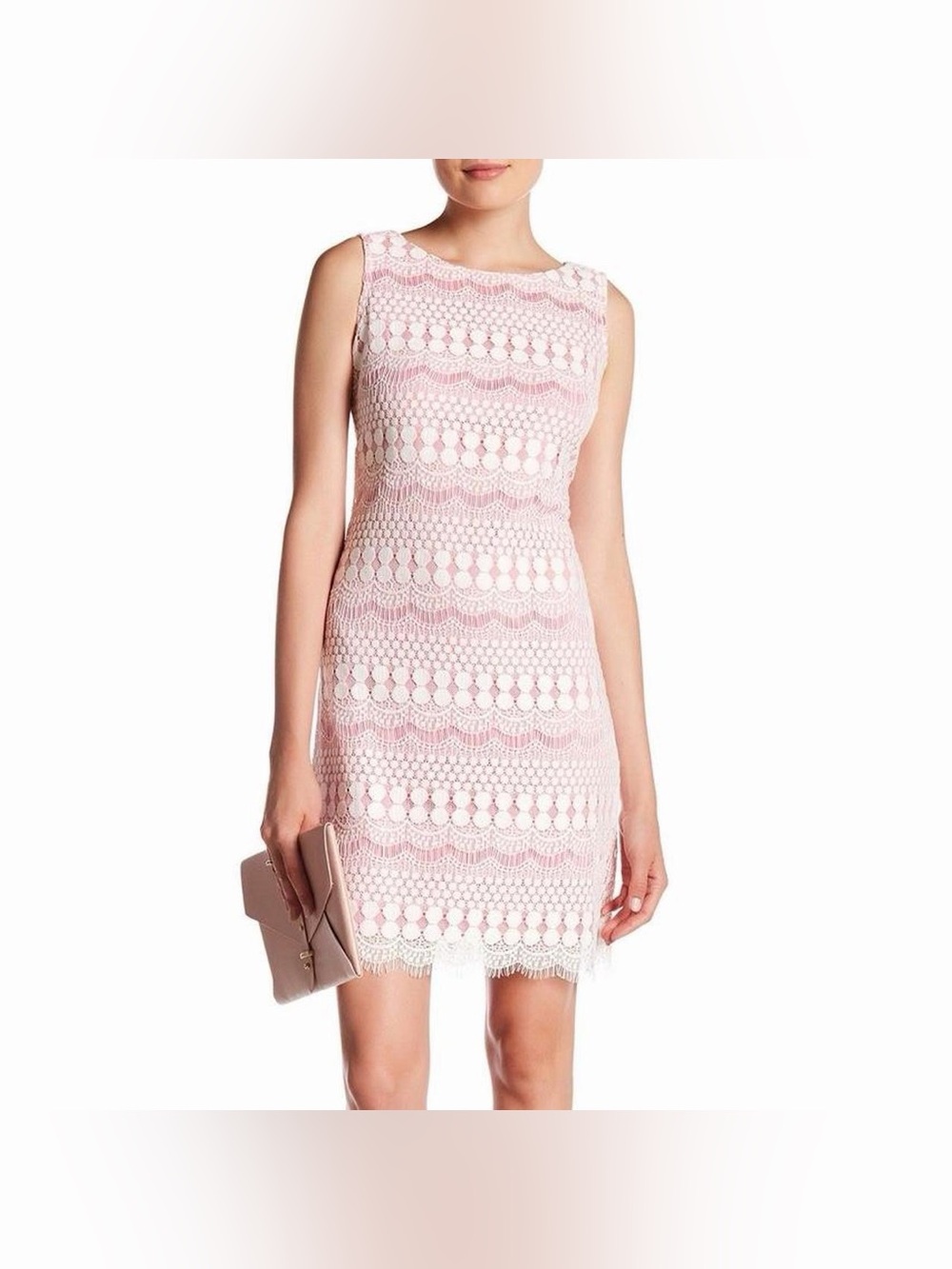 Eliza J Sleeveless Pink and White Lace Shift Dress 🩷
